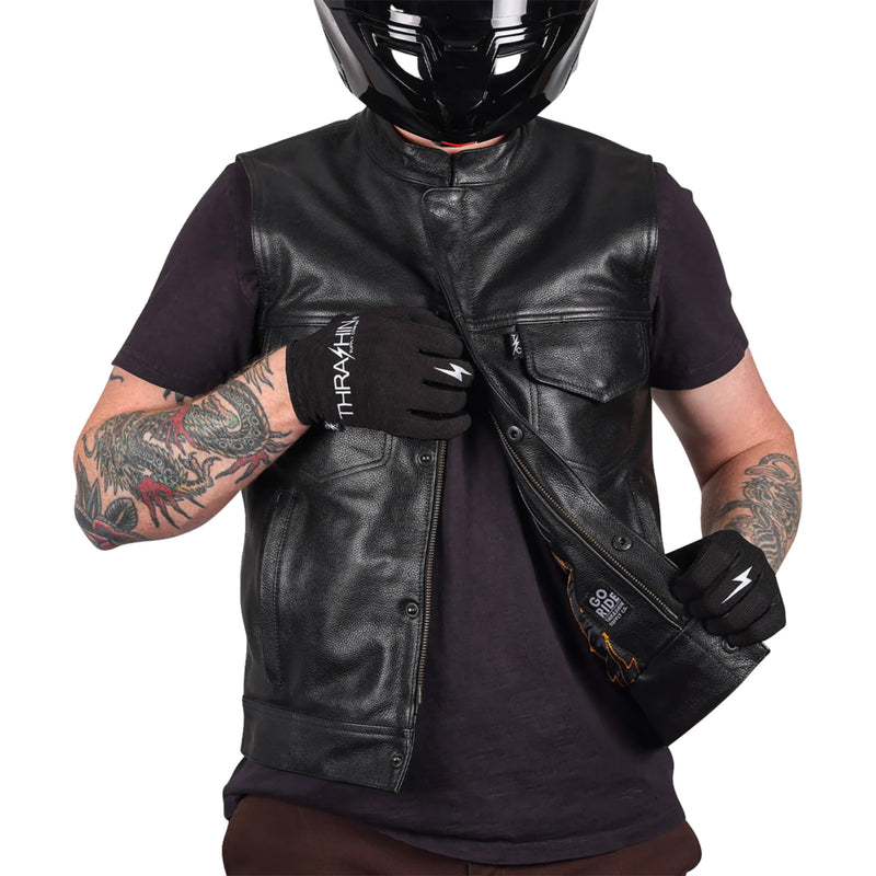 THRASHIN SUPPLY CO. Mulholland Leather Riding Vest Black