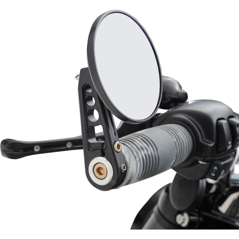 Joker Machine Bar End Mirror Side View Round Black Straight 3-1/4" - 09-313-DB