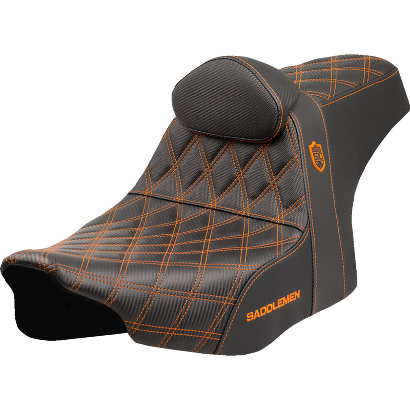 Saddlemen Pro Series SDC Performance Grip Seat Orange Stitching With Backrest - SC82307DB3 For Harley Touring 2023-2026