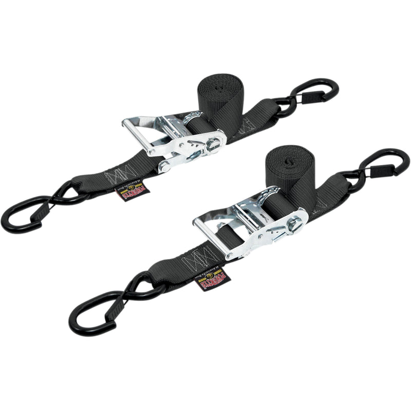 POWERTYE MFG. 3920-0146 30572-S 1-1/2" Ratchet with Safety Latch Hooks Ratchet Tie-Downs - 1-1/2" x 6-1/2' - Black
