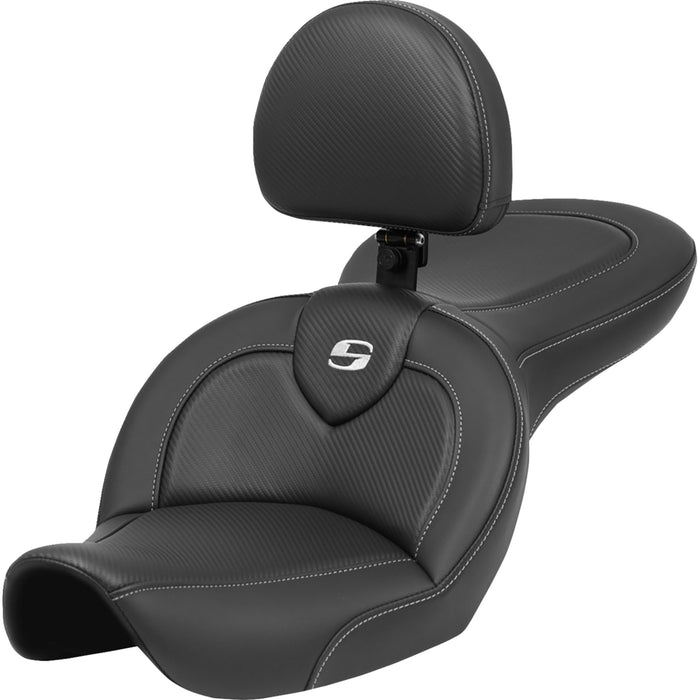 SADDLEMEN 0803-0724 896-05-185BR Roadsofa™ Standard Reach Seat - with Backrest - Carbon Fiber - FXDWG '96-'23