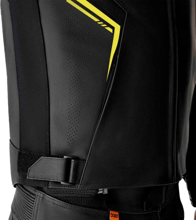 Rst 556-3605244 103605F.YEL-44 S1 D3O LEATHER JACKET BLK/GRY/FLO YEL LG