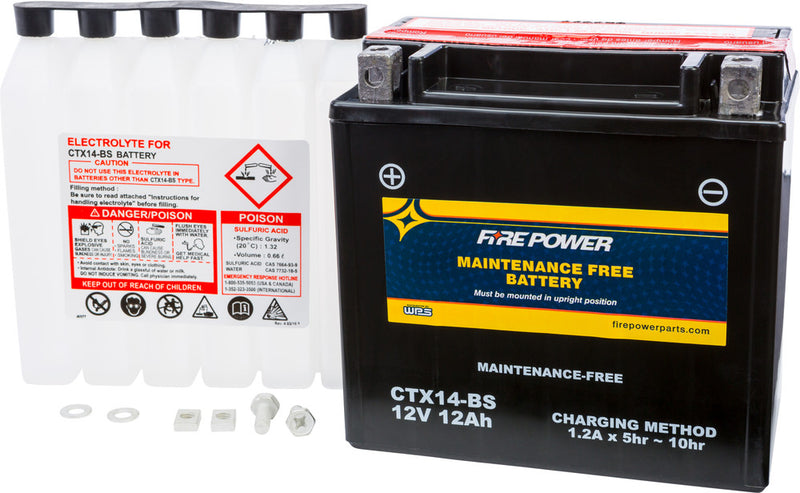Fire Power Battery Maintenance Free - CTX14-BS For Harley Rod / Screamin' / Night / Street 2002-2006 | BMW Motorcycles 2005-2019