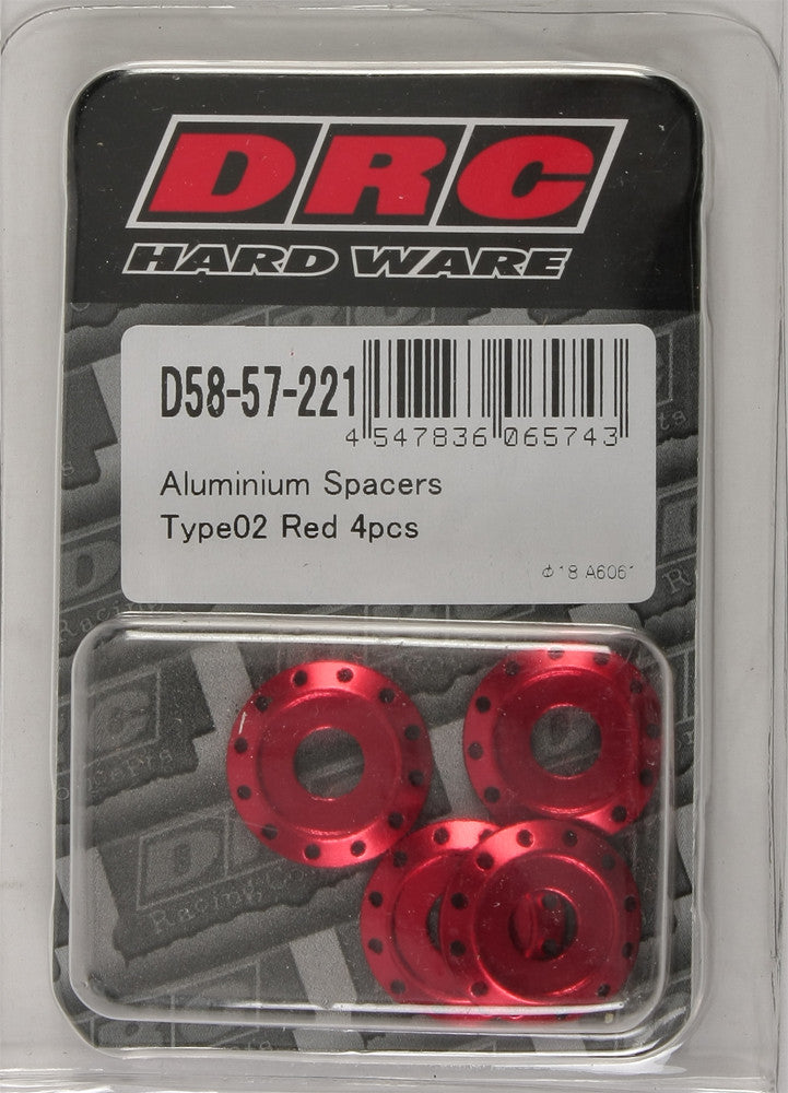 Drc 634-8302R D58-57-221 ALUMINUM SPACERS TYPE 2 RED M6X12MM 4/PK