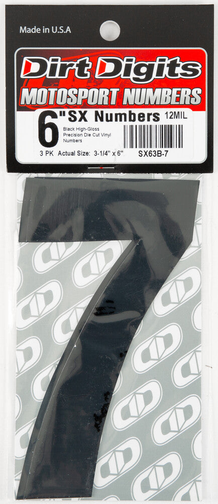 Dirt Digits 09-6517 SX63B-7 #7 6" BLACK SUPER X DIGITS 3/PK