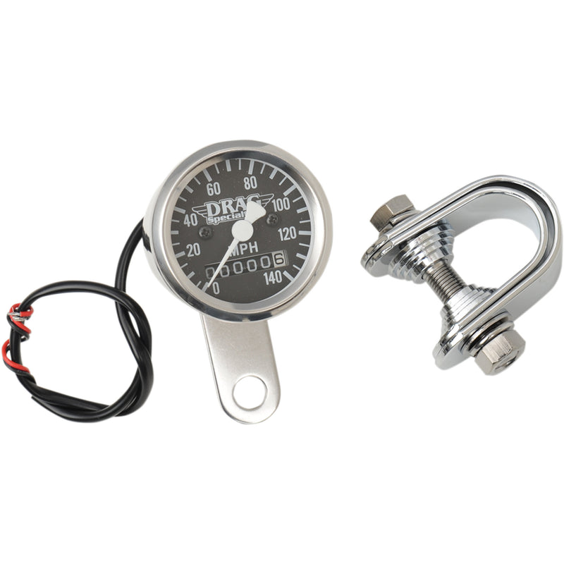 DRAG SPECIALTIES 7805-6843 1-7/8" 140 MPH Mini Mechanical Speedometer Speedometer - Black - 2:1 Ratio - 1-7/8"