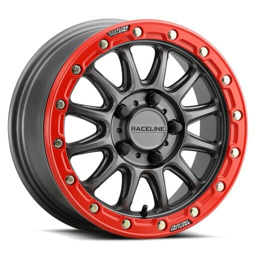 Raceline Wheels Alpha Bdlk 15X7 5/4.5 (+53MM) Gunmetal RED - A14GR-57012+53 Polaris RZR / Ranger / Xpedition 2022-2024