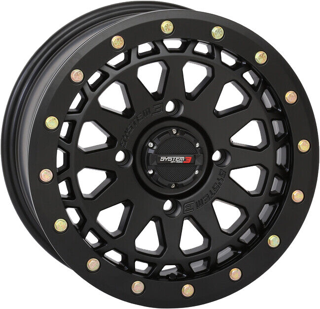 System 3 SB6 BL Wheel 15X7 4+3 (+10MM) 4/156 Matte Black - 15S3-6555 Kawasaki UTVs 2015-2023