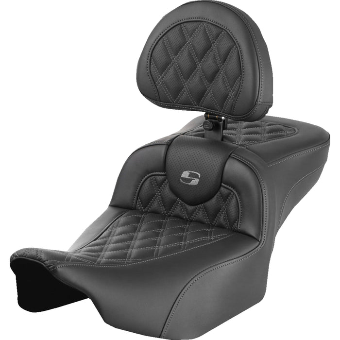 SADDLEMEN 0801-1732 823-07-184B2 Roadsofa™ Extended Reach Seat - with Backrest - Lattice Stitch - Gray Stitch - FLTR/FLHX 23-24