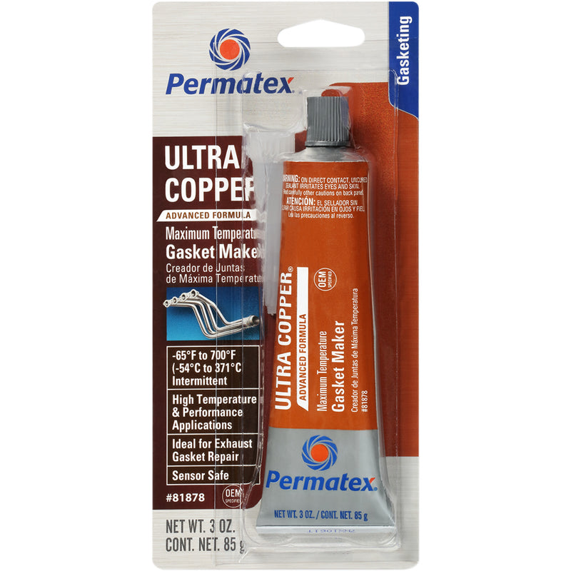 PERMATEX 3710-0006 81878 Ultra Copper® Maximum Temperature RTV Silicone Gasket Maker Silicone Gasket Maker - 3 oz. net wt.