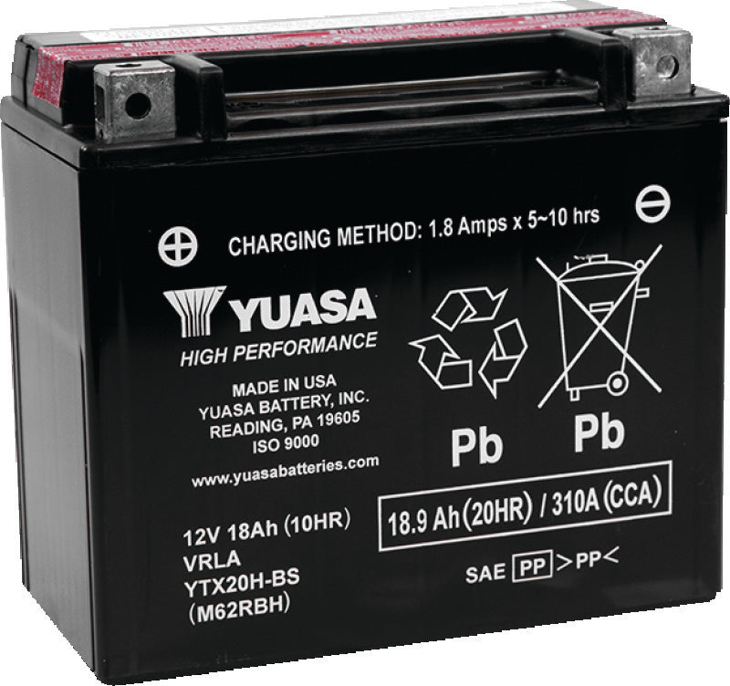 Yuasa Battery YUAM62RBH Yuasa YTX20H-BS High Performance AGM 12-Volt Battery W/bottle - Photo - Primary