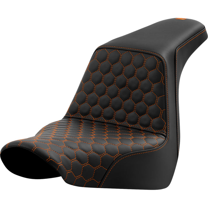 SADDLEMEN 0802-1583 A818-29-177ORA Honeycomb Step-Up Seat - Orange Stitching - FL/FX '18-'24