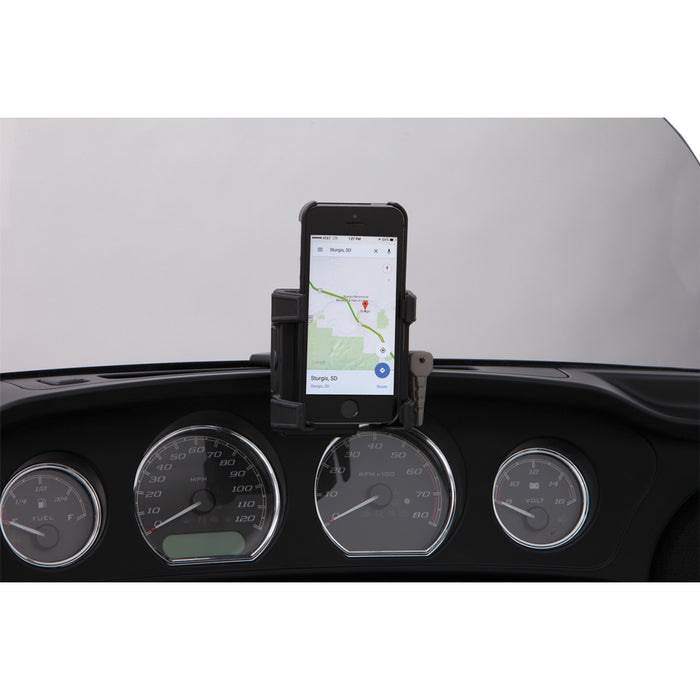 CIRO 4402-0605 50317 Smartphone/GPS Holder with Mount - Phone Holder w/Charger - Fairing Mount - Black - FLH