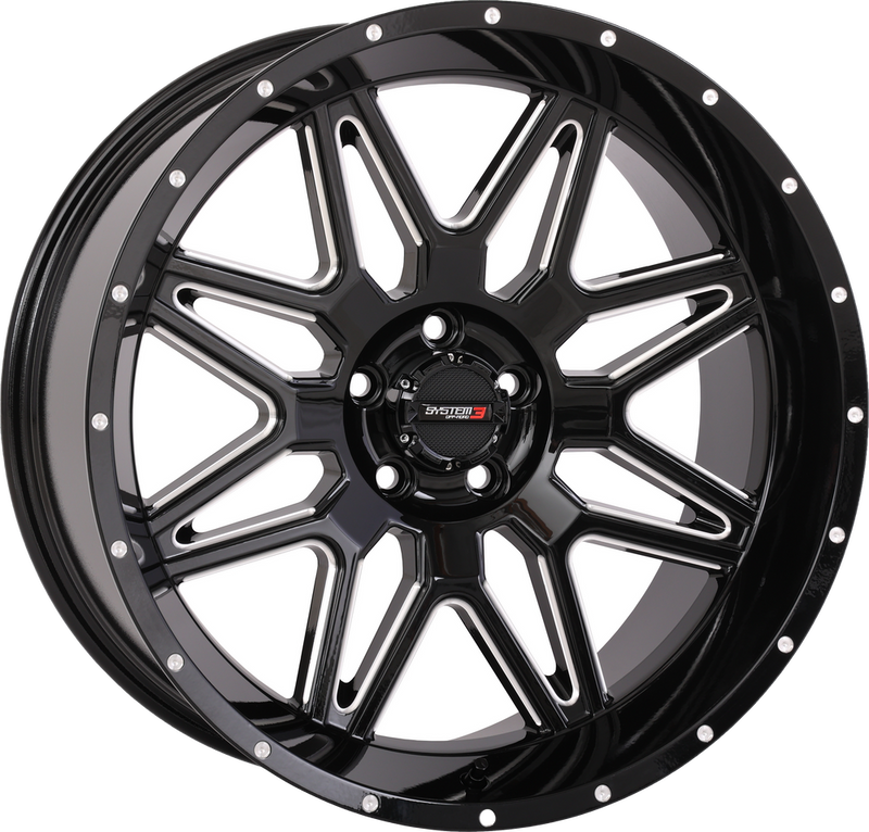 System 3 3-207455 20S3-7455 ST7 WHEEL 20X9 5+4 (0MM) 5/4.5 GLOSS BLACK MILLED