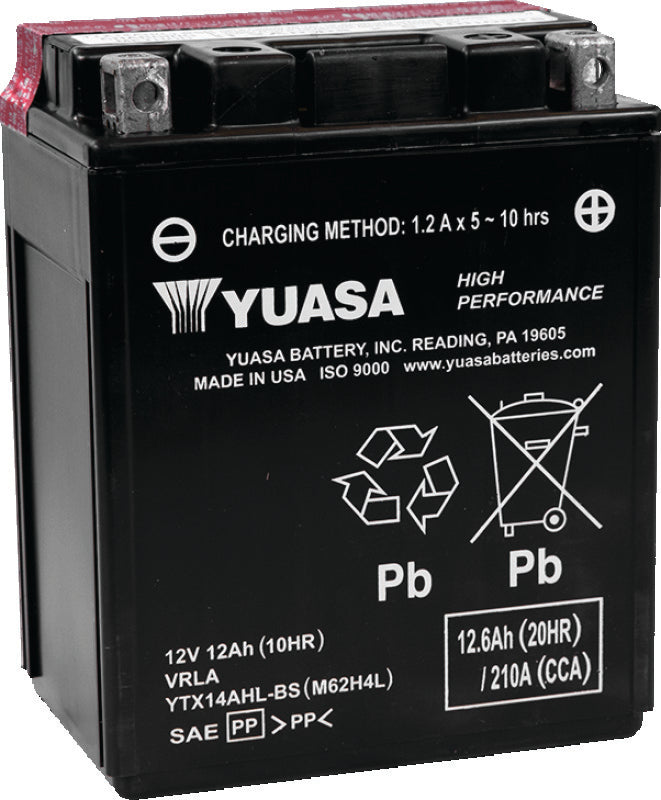 Yuasa Battery YUAM62H4L Yuasa YTX14AHL-BS High Performance AGM 12-Volt Battery W/bottle - Photo - Primary