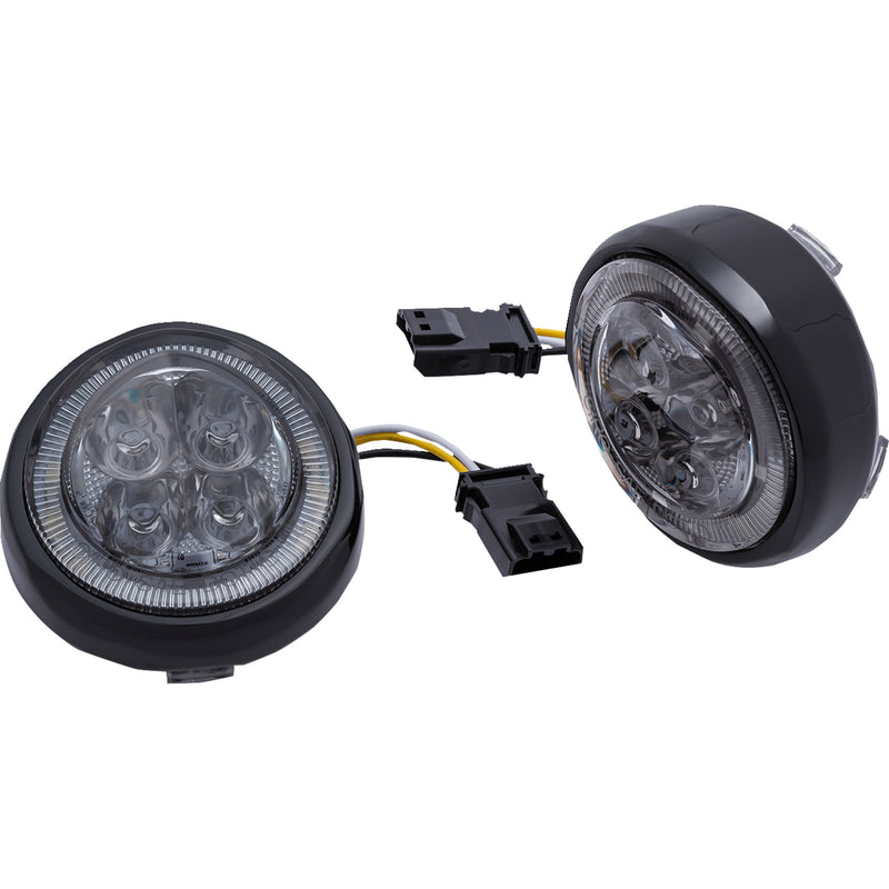 CIRO 2040-2910 45623 LED Fang® Front Signal Light Inserts with Bezel - Turn Signal Insert - Front - Black/Smoke