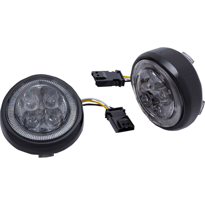 CIRO 2040-2910 45623 LED Fang® Front Signal Light Inserts with Bezel - Turn Signal Insert - Front - Black/Smoke