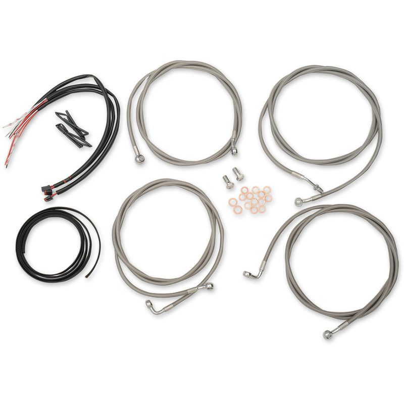 LA Choppers Complete Stainless Braided Handlebar Cable Brake Line Kit — Cable Kit 18"-20" Handlebars - LA-8054KT2-19 For Harley Touring 2017-2020