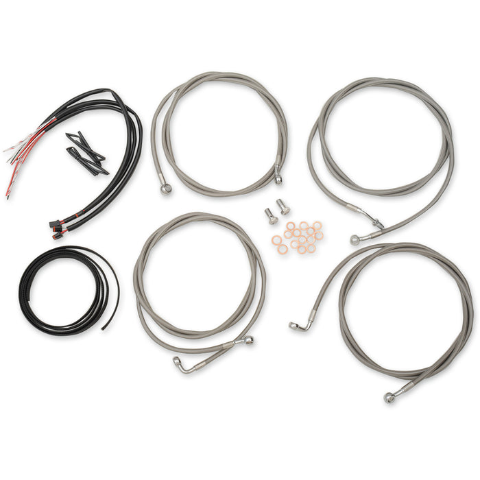 LA CHOPPERS 0610-1946 LA-8054KT2-16 Complete Stainless Braided Handlebar Cable/Brake Line Kit — Cable Kit - 15" - 17" Handlebars - Stainless