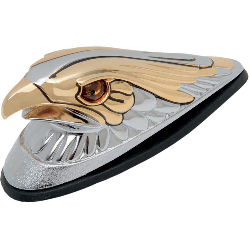DRAG SPECIALTIES DS-287552 Eagle Head Front Fender Ornament Gold Eagle Head with Lights - Amber Eyes - Large - Chrome