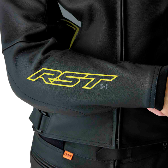 Rst 556-3605250 103605F.YEL-50 S1 D3O LEATHER JACKET BLK/GRY/FLO YEL 3X