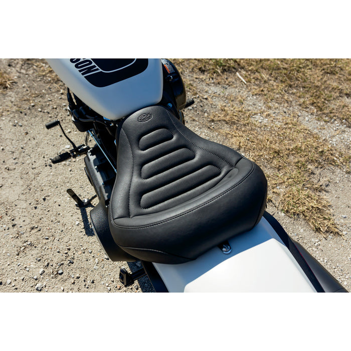 MUSTANG 0802-1057 75887 MX Tour Solo Seat - Max Profile Solo Touring Seat - without Driver Backrest - Black - Trapezoid Stitch - FXFB/FXFBS