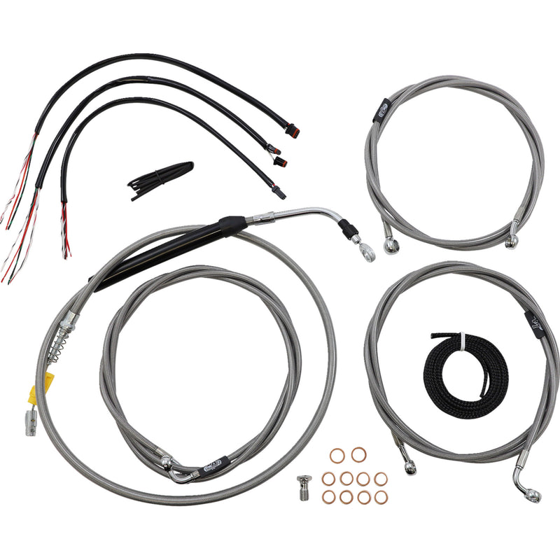 LA Choppers Complete Stainless Braided Handlebar Cable Brake Line Kit — Cable Kit 12"-14" Handlebars - LA-8058KT2-13 For Harley Touring 2021-2022
