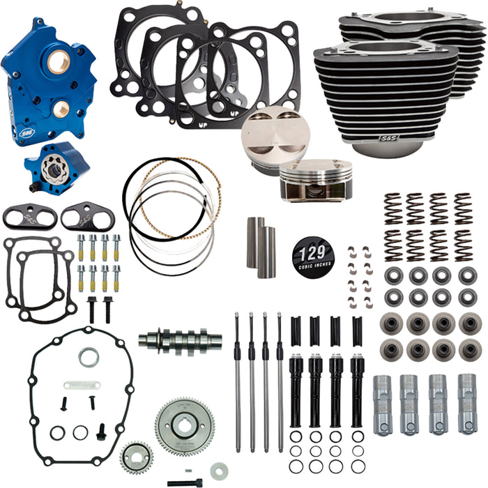 S&S CYCLE 0904-0158 310-1227C Power Package Engine Performance Kit 129" Power Pack - 550 Gear Drive - Oil Cooled - Wrinkle Black w/Highlight Fins - M8