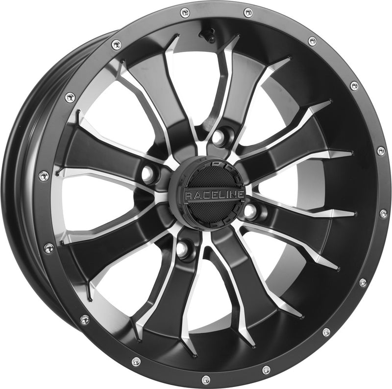 Raceline Wheels Mamba Wheel 14X7 4/156 4+3 (+5MM) Black Machined - A7747056-43 For Yamaha UTVs 2019-2023 | Kawasaki Mule 2015-2023