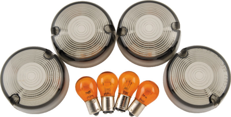 Bikers Choice 482544 86-99 Fxst 86-01 FXD FXR XL Smoked Turn Signal Lens & Amber Bulb Kit Repl H-D 69306-02 - Photo - Primary