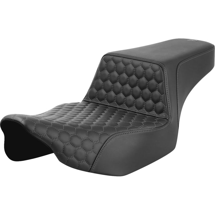 SADDLEMEN 0801-1833 823-07-17802 Honeycomb Step-Up Seat - Extended Reach - Front Honeycomb - Gray Stitch - FL '23-'24