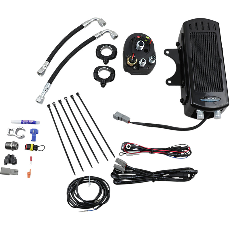 Ultracool Oil Cooler Kit Side Mount Gloss Black Softail - SMS-1G For Harley Softail 1985-2017