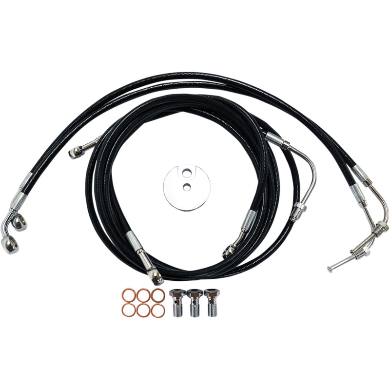 LA Choppers Black Braided Brake Line Kit 15" 17" Ape Hanger Handlebars Black - LA-8050B16B For Harley Road Glide 2008-2013