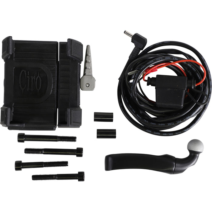 CIRO 4402-0590 50211 Smartphone/GPS Holder with Charger - Phone Holder w/Charger - Brake/Clutch Mount - Black