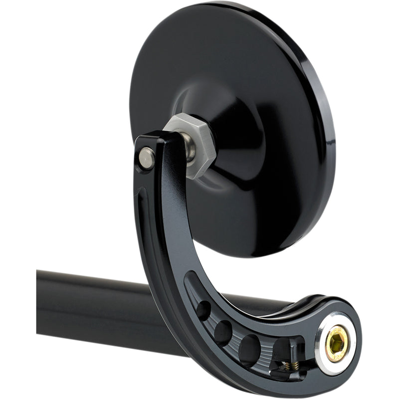 Joker Machine Bar End Mirror Side View Round Black Curved 3-1/4" - 09-313-CB