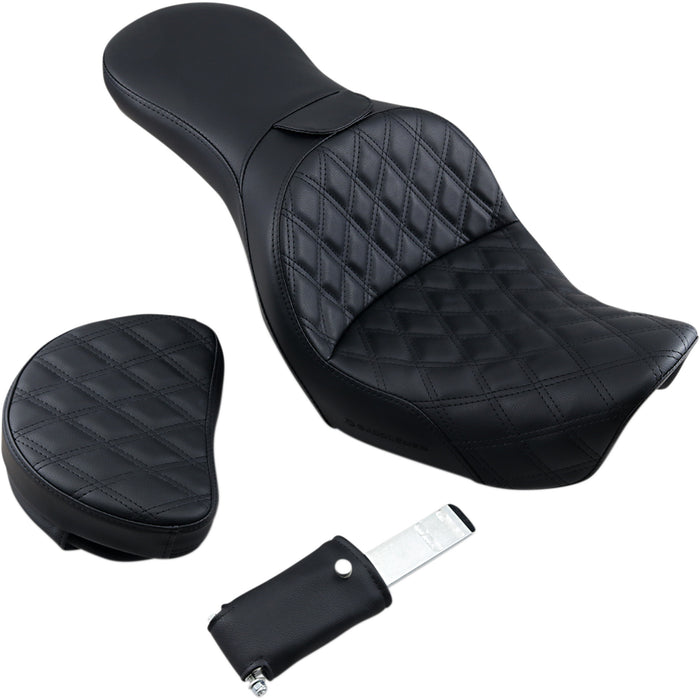 SADDLEMEN 0803-0609 806-04-030LS Explorer Seat - With Backrest - Lattice Stitched - Black - FXD