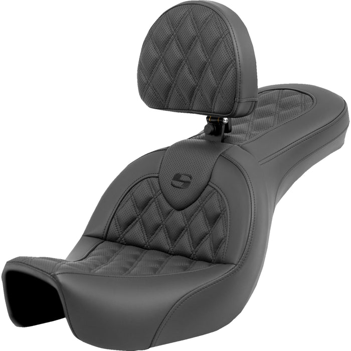 SADDLEMEN 0803-0706 806-04-182BR Roadsofa™ Lattice Stitch Seat with Backrest - FXD '06-'17