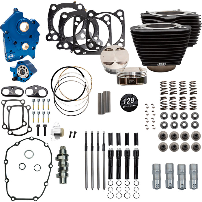 S&S CYCLE 0904-0165 310-1226C Power Package Engine Performance Kit 129" Power Pack - 550 Chain Drive - Oil Cooled - Wrinkle Black w/o Highlight Fins - M8