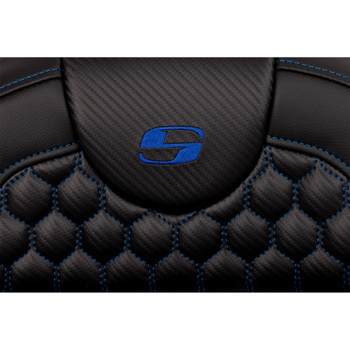 SADDLEMEN 0801-1648 A808-07B-190BLU Honeycomb Roadsofa™ Seat - Blue Stitch - Extended Reach - without Backrest - FLH/FLT '08-'23