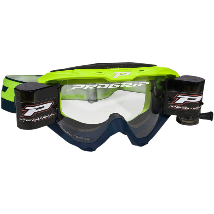 PRO GRIP 2601-2651 PZ3450ROGFBL 3450 Riot Roll Off Mounted MX Goggles 3450 Riot Roll Off Goggles - Fluorescent Yellow/Navy