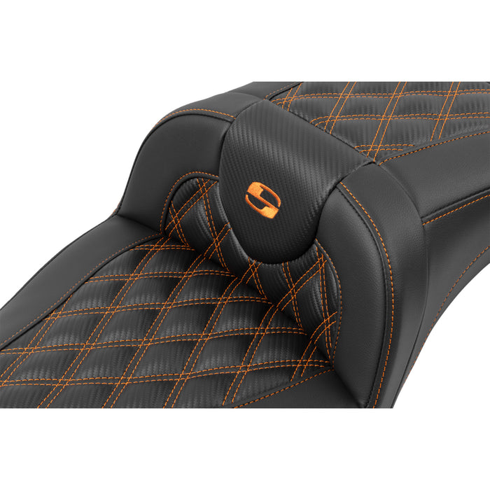 SADDLEMEN 0801-1796 823-07-20703 Roadsofa™ Extended Reach Seat - without Backrest - Lattice Stitch - Orange Stitch - FL/FX 23-24
