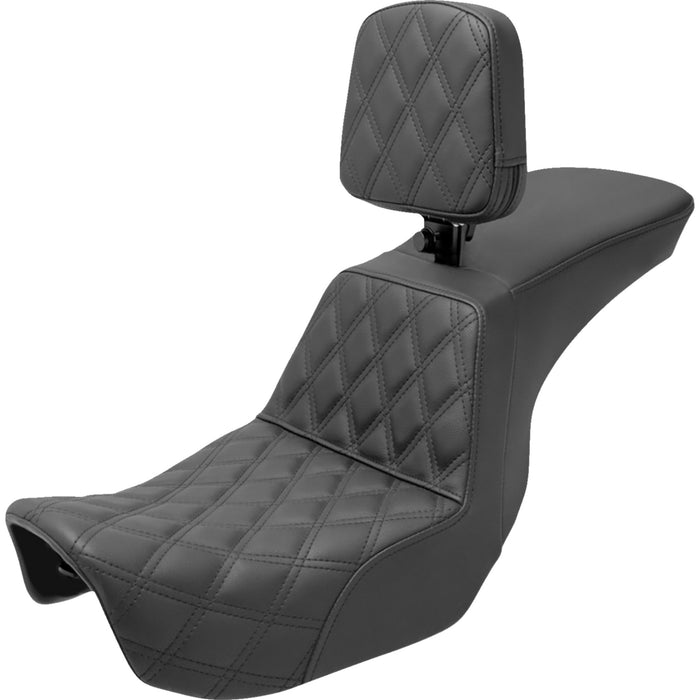 SADDLEMEN 0803-0698 806-04-192BR Tour Step-Up Seat - Rider Backrest - Front Lattice Stitch - Dyna '06-'17