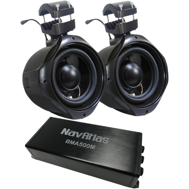 NAVATLAS 4405-0650 NT308BPK 8” Passive Roll-Cage Subwoofers and BMA500M Class D Monoblock Amplifier 8" Subwoofer/Amplifier