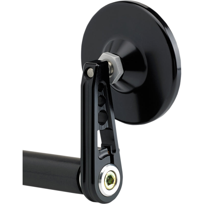 Joker Machine Bar End Mirror Side View Round Black Straight 3-1/4" - 09-313-DB