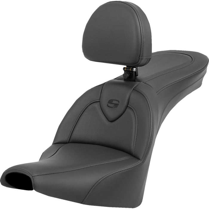 SADDLEMEN 0802-1564 818-30-187BR Roadsofa™ Standard Reach Seat - with Backrest - Black/Black Stitching - FXBB/FXST '18-'23