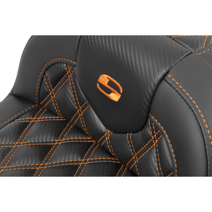 SADDLEMEN 0801-1782 823-07-20603 Roadsofa™ Lattice Stitch Seat without Backrest - Carbon Fiber - Orange Stitch - FLTR/FLHX 23-24