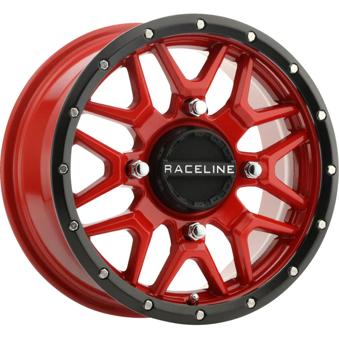 RACELINE WHEELS 0230-1510 A94R-57056+10 Krank Simulated Beadlock Wheel Wheel - Krank - Simulated Beadlock - Front/Rear - Red - 15x7 - 4/156 - 5+2 (+10 mm)