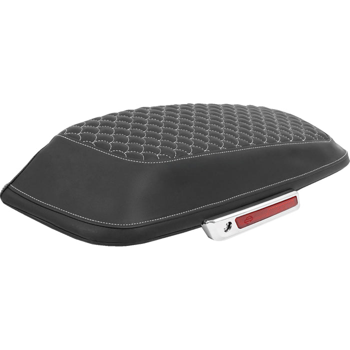 SADDLEMEN 3501-2332 L870-14-20906 Dragon Scale Saddlebag Lid Covers Saddlebag Lid Covers - Dragon Scale - White Stitch - FLH/FLT '14-'25