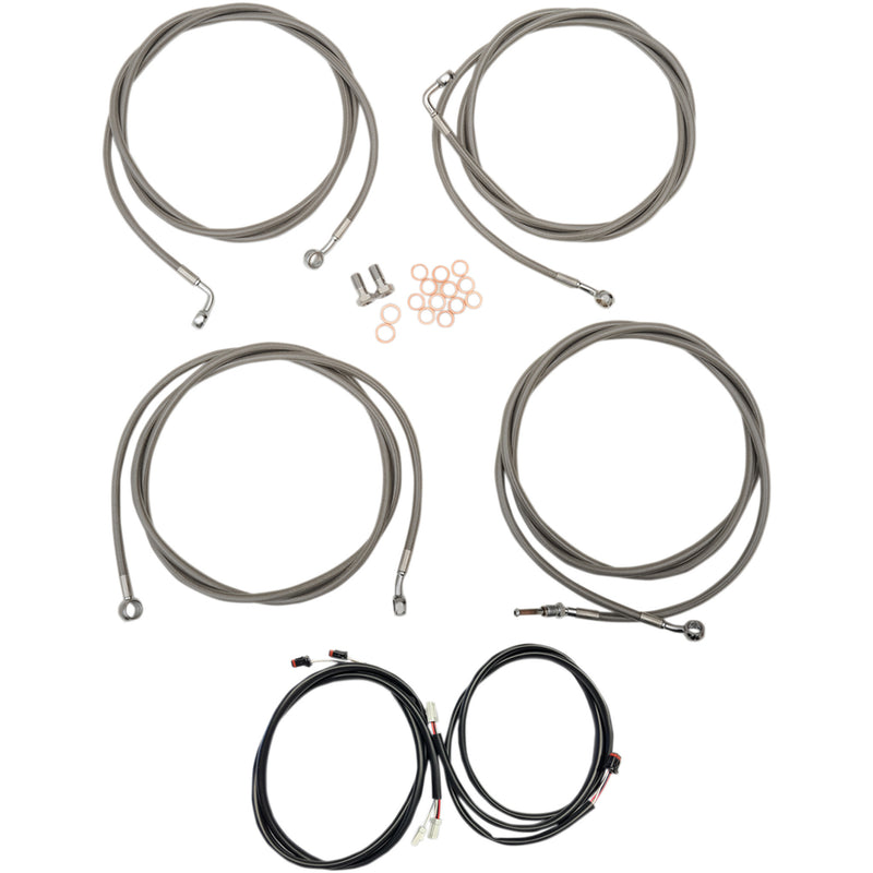 LA Choppers Complete Plug-And-Play Cable Kit 15" 17" Handlebars ABS Stainless - LA-8054KT3-16 For Harley Touring 2017-2020