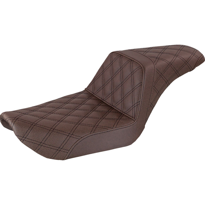 SADDLEMEN 0803-0606 896-04-175BR Step-Up Seat — Full Lattice Stitch - Brown - Dyna